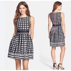 Eliza J Black and White Gingham Midi Dress with Pink Lining size 8 nwot